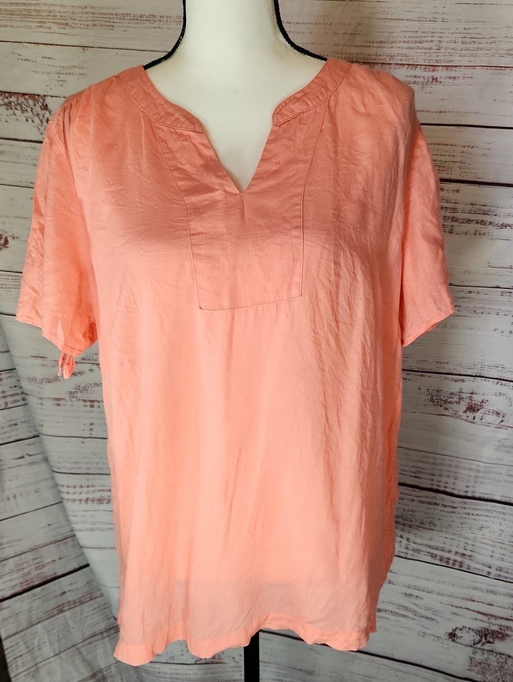 Talbots Peach Split V-Neck Short Sleeve Tunic